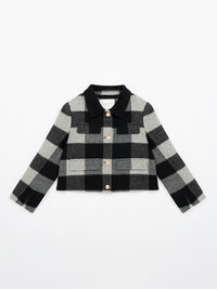 Wool coat wish women cropped zebra two-tone plaid