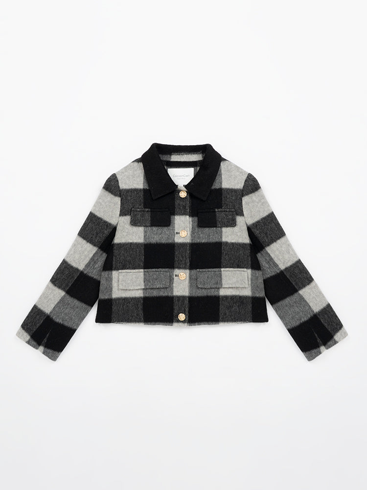 Wool coat wish women cropped zebra two-tone plaid