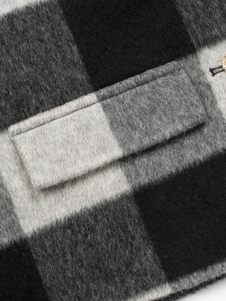 Wool coat wish women cropped zebra two-tone plaid