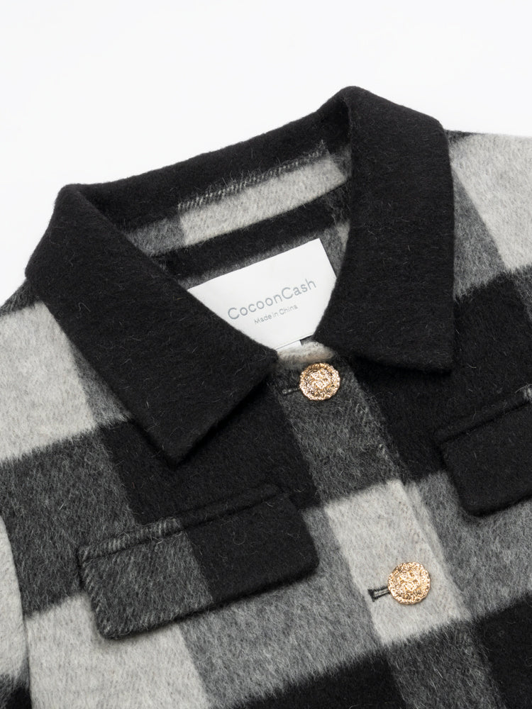 Wool coat wish women cropped zebra two-tone plaid