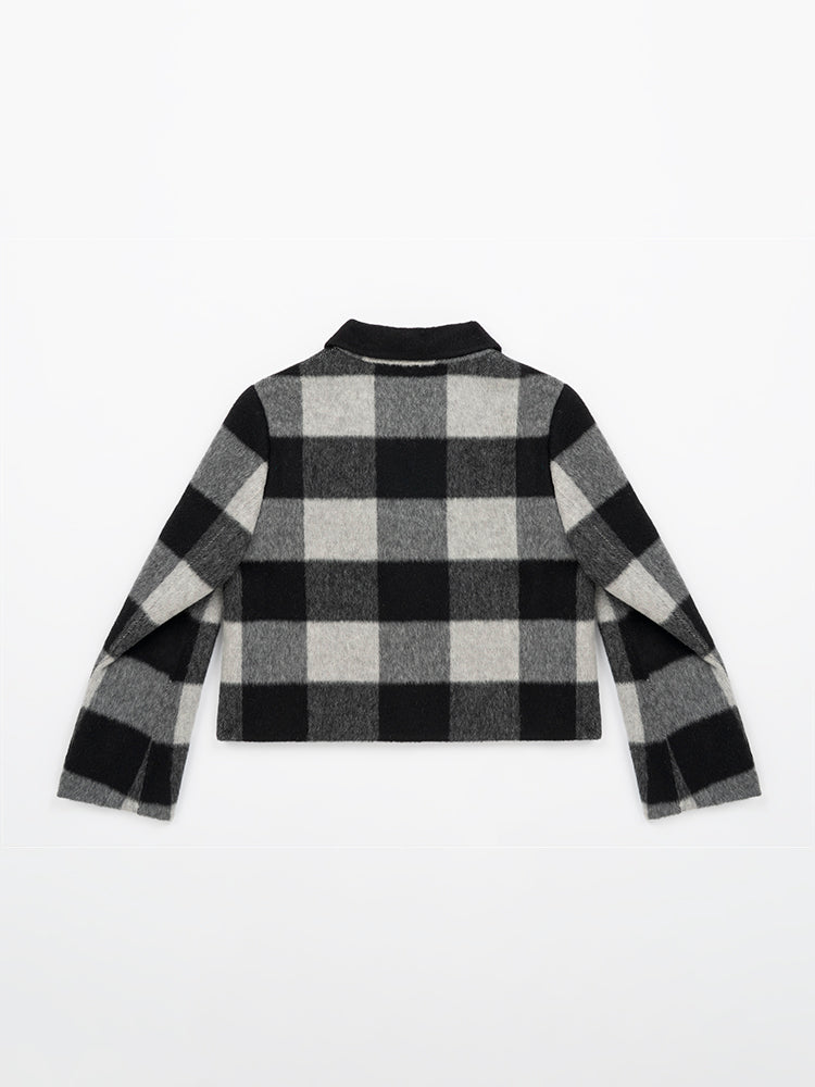 Wool coat wish women cropped zebra two-tone plaid