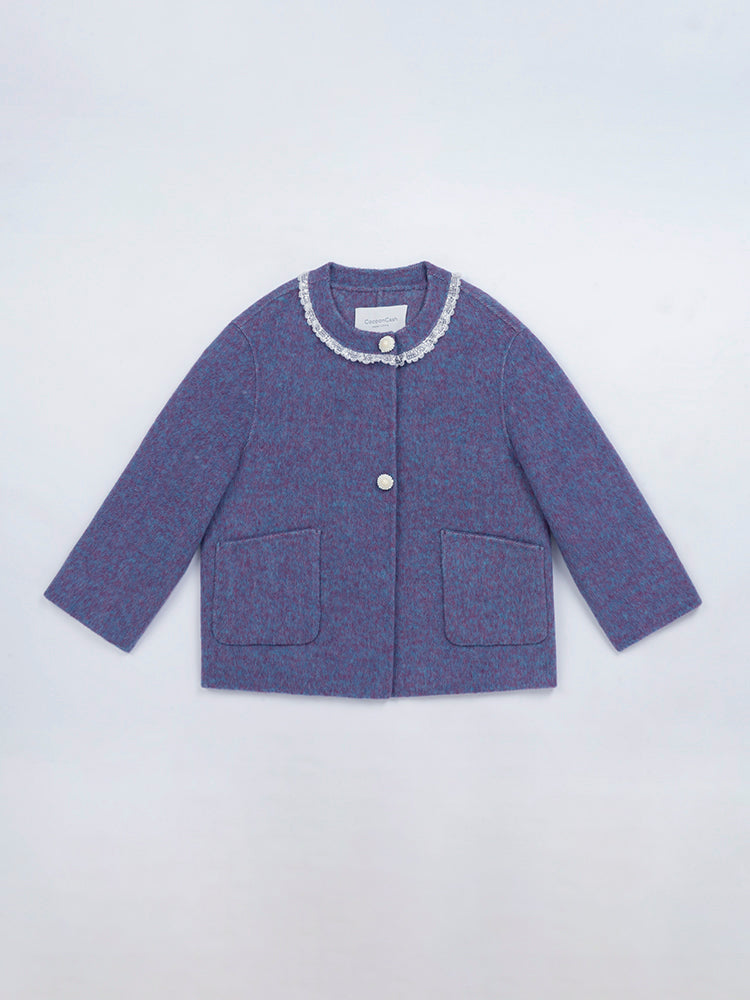 Wool  coat with Lace-Trimmed Collar
