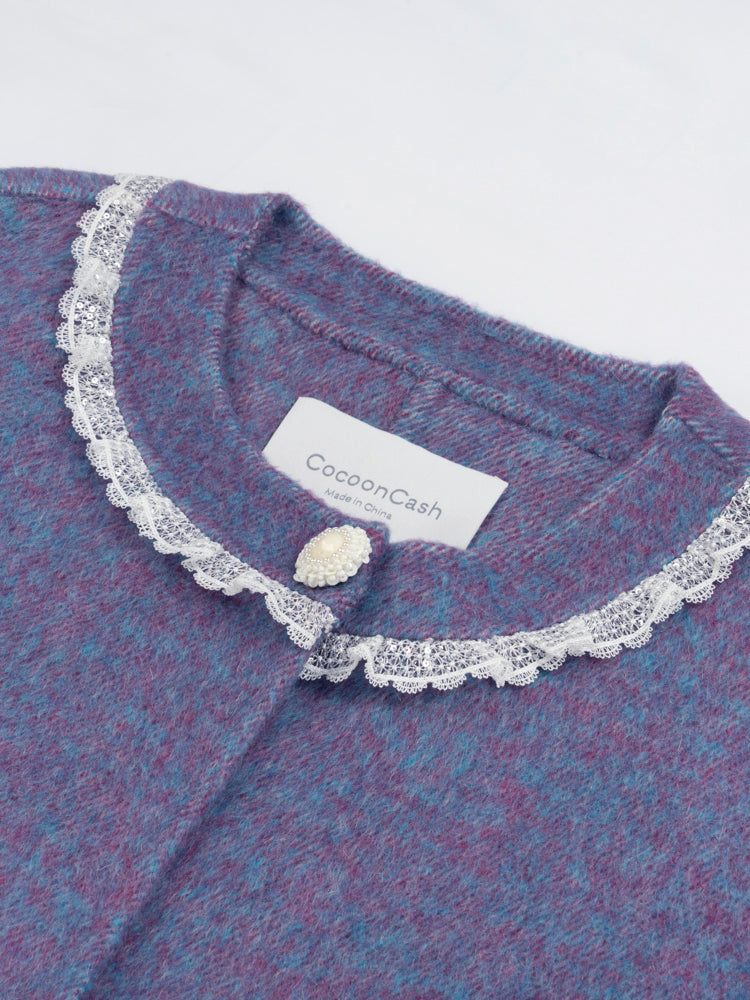 Wool  coat with Lace-Trimmed Collar