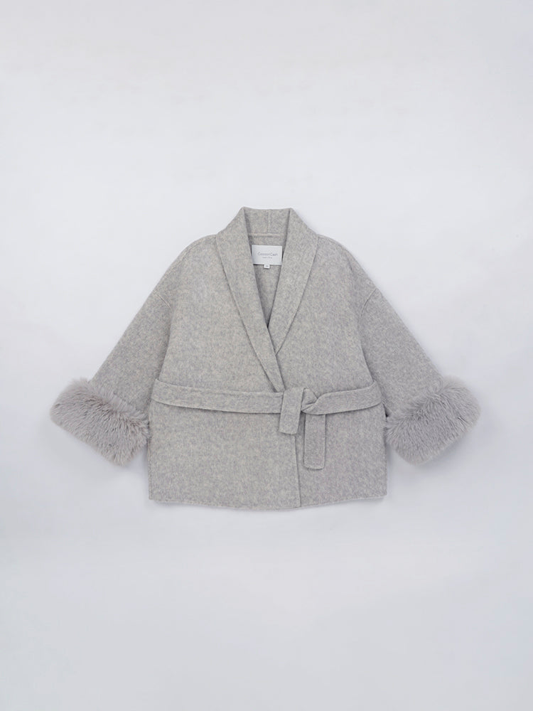 Wool coat with Minimalist Cropped Robe-Style
