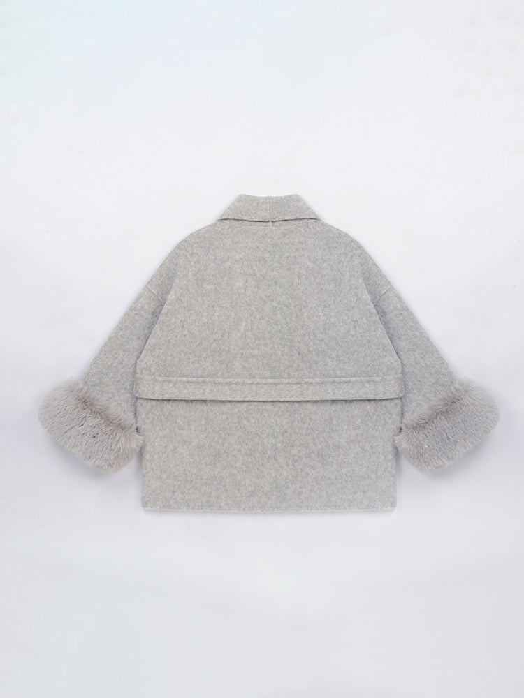 Wool coat with Minimalist Cropped Robe-Style