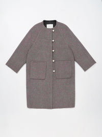 Wool coat women with Round Neck & Pearl Buttons