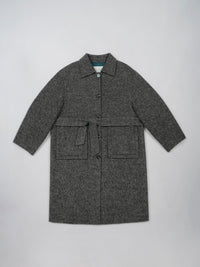 Wool  coat with Mandarin Collar and Long Belt