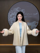 Wool coat with Minimalist Cropped Robe-Style