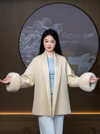 Wool coat with Minimalist Cropped Robe-Style
