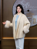 Wool coat with Minimalist Cropped Robe-Style