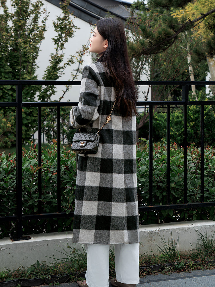 Wool  coat with Zebra Two-Tone Plaid