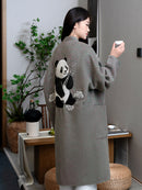 Wool coat with Oriental Panda Embroidery