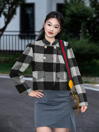 Wool coat women with Zebra Two-Tone Plaid