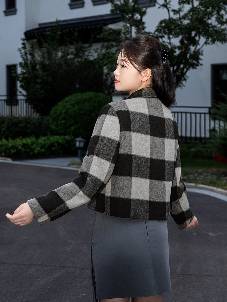 Wool coat women with Zebra Two-Tone Plaid