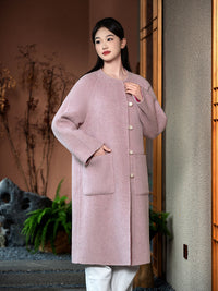 Wool coat with Round Neck & Pearl Buttons