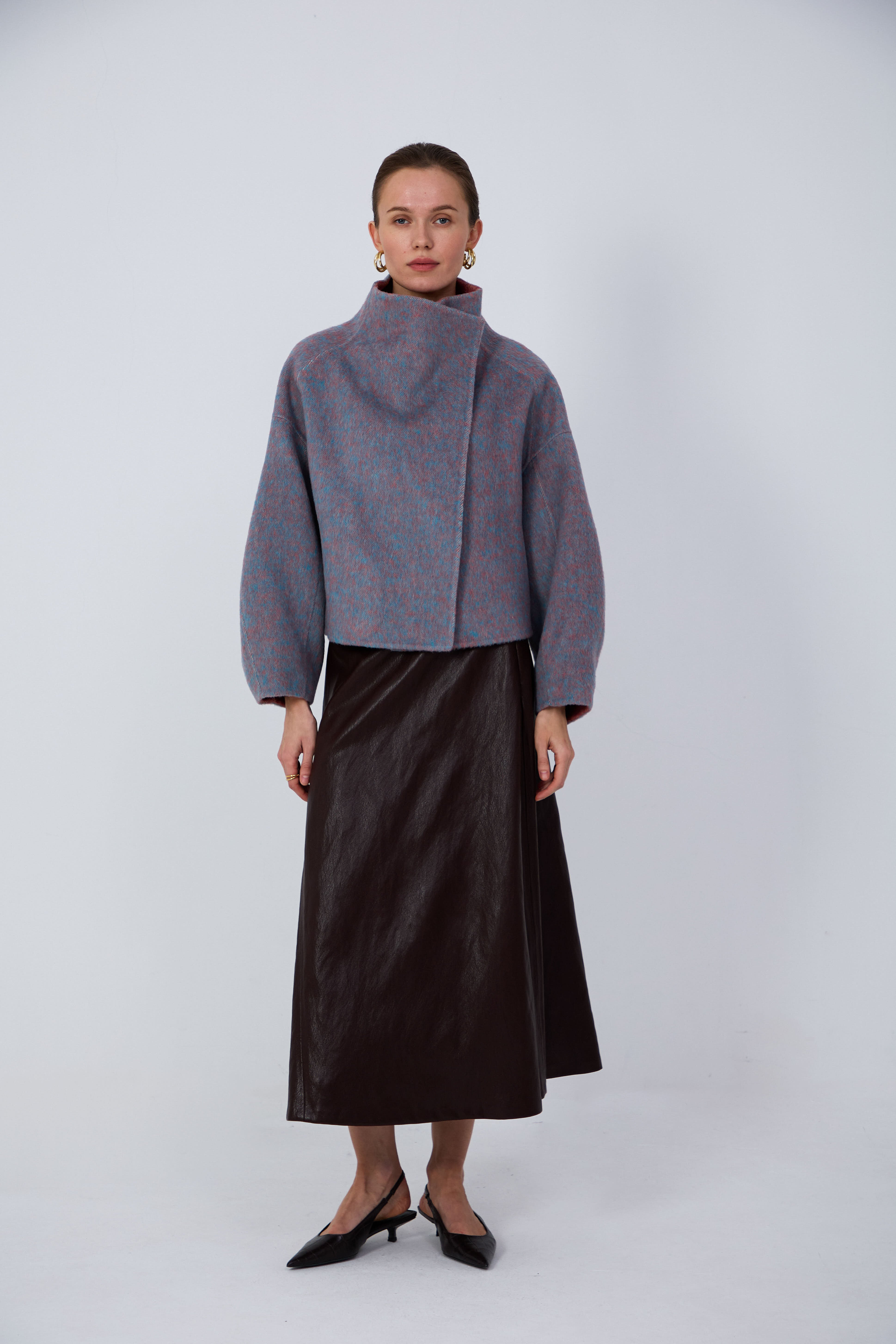 Women's Hand-Finished Wool Coats With 6868 Turquoise Amber Red