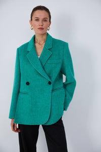 Eastern-inspired wool coat for office