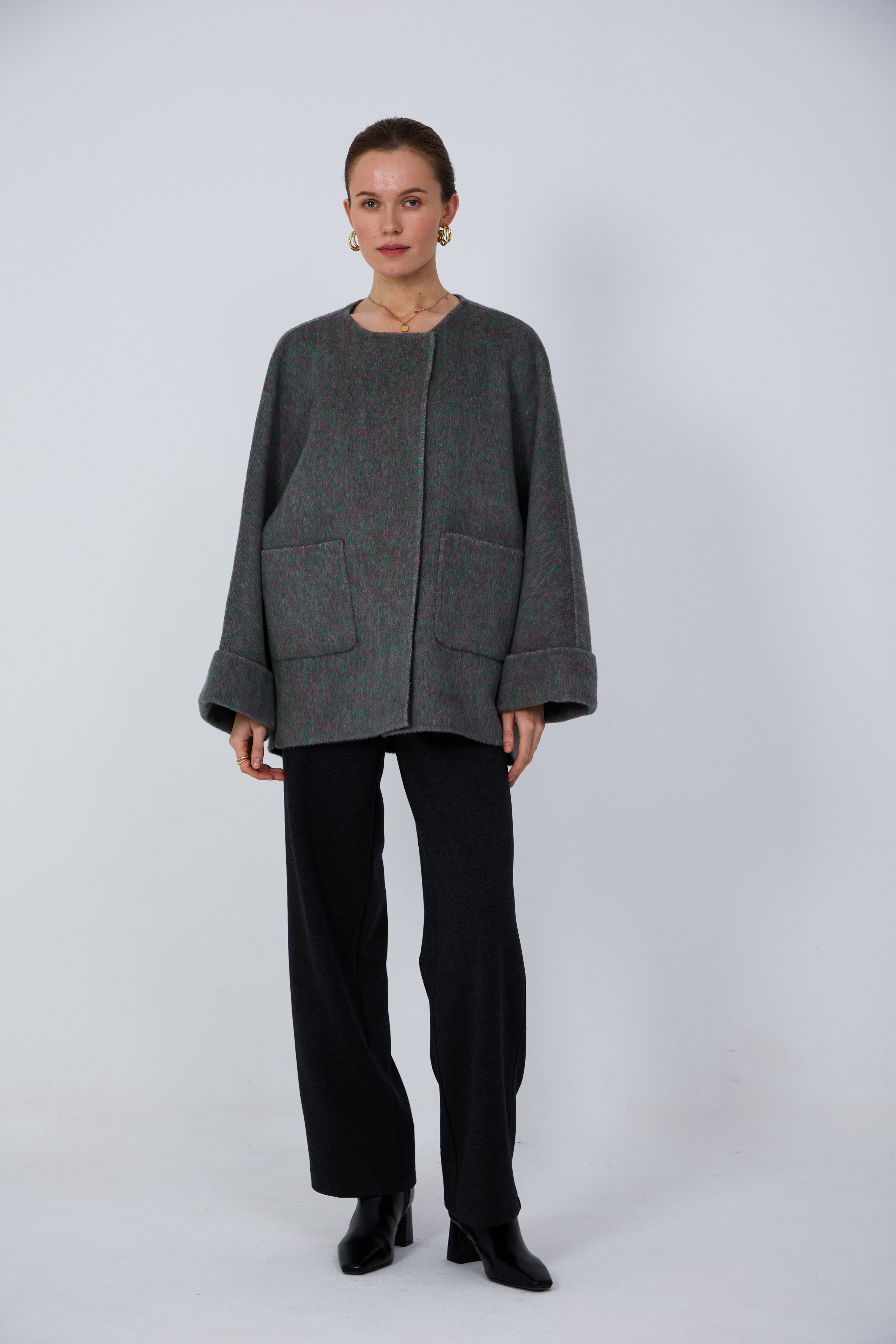 Women's Relaxed-Fit Wool Coats With 568 Red Mossy Tufa