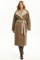 Women's Belted Wool Coats With 540200 Stone Camel Brown