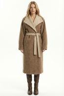 Women's Belted Wool Coats With 540200 Stone Camel Brown