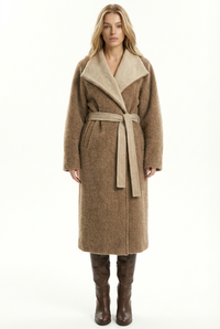 Women's Belted Wool Coats With 540200 Stone Camel Brown