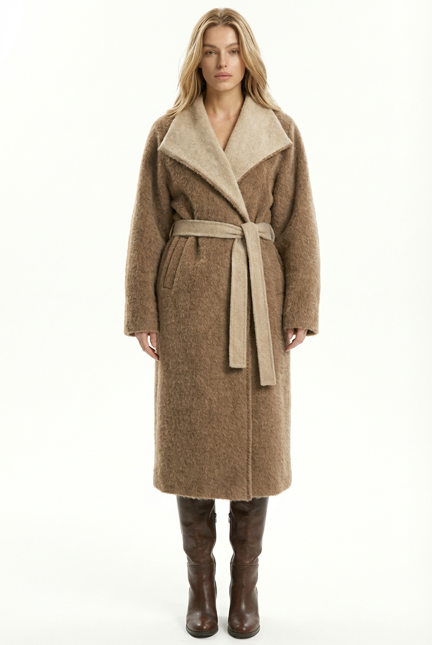 Women's Hand-Finished Wool Coats With 540200 Stone Camel Brown