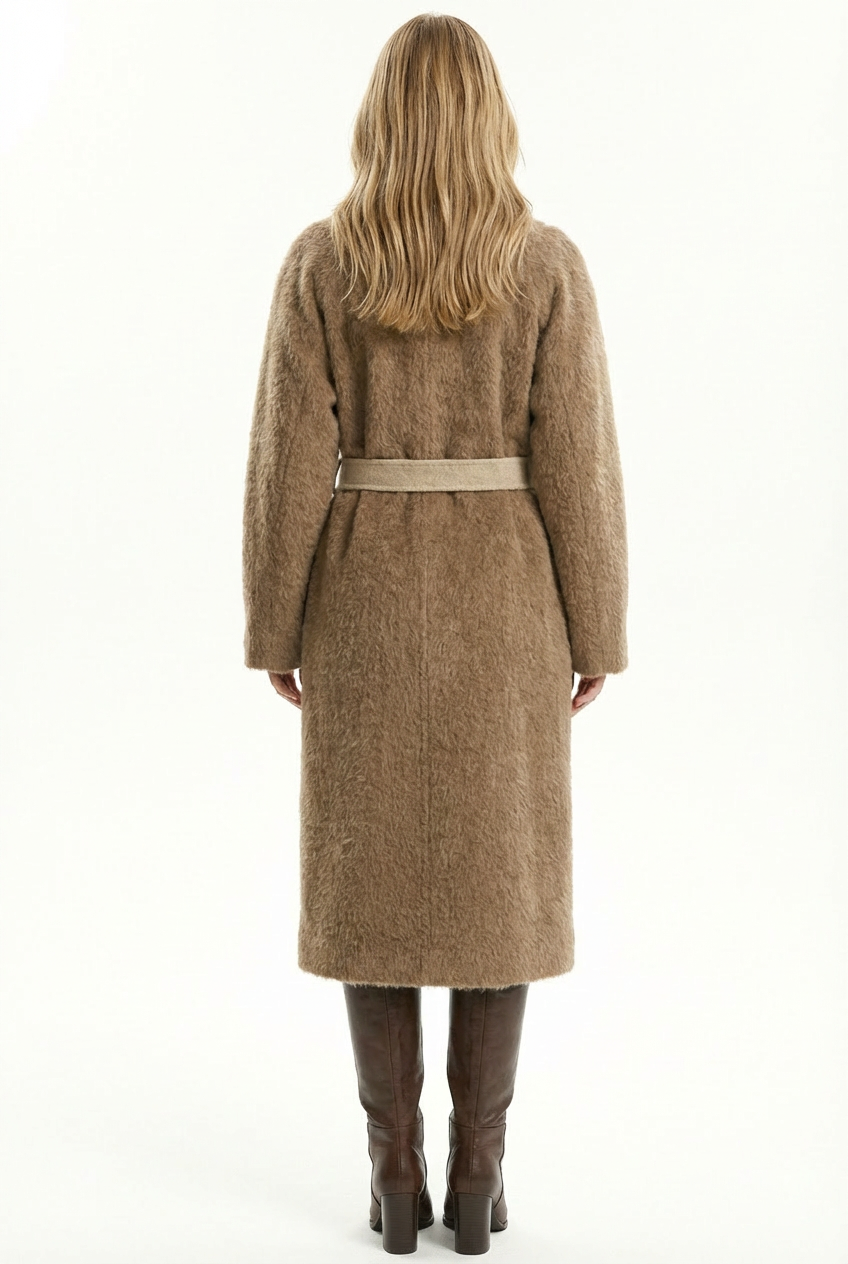 Women's Belted Wool Coats With 540200 Stone Camel Brown