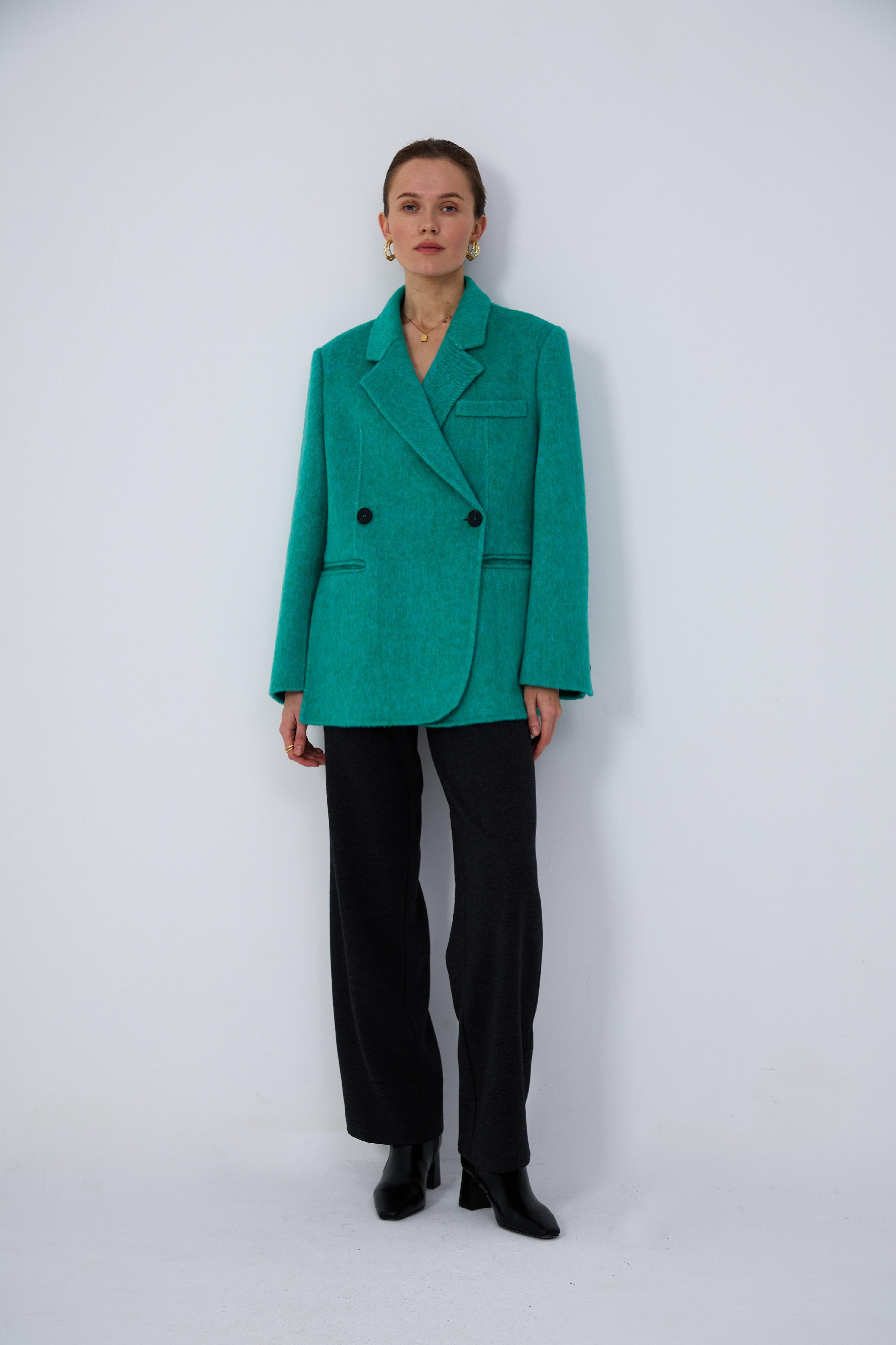 Women's Double-Breasted Wool Coats With 381 Paris Green