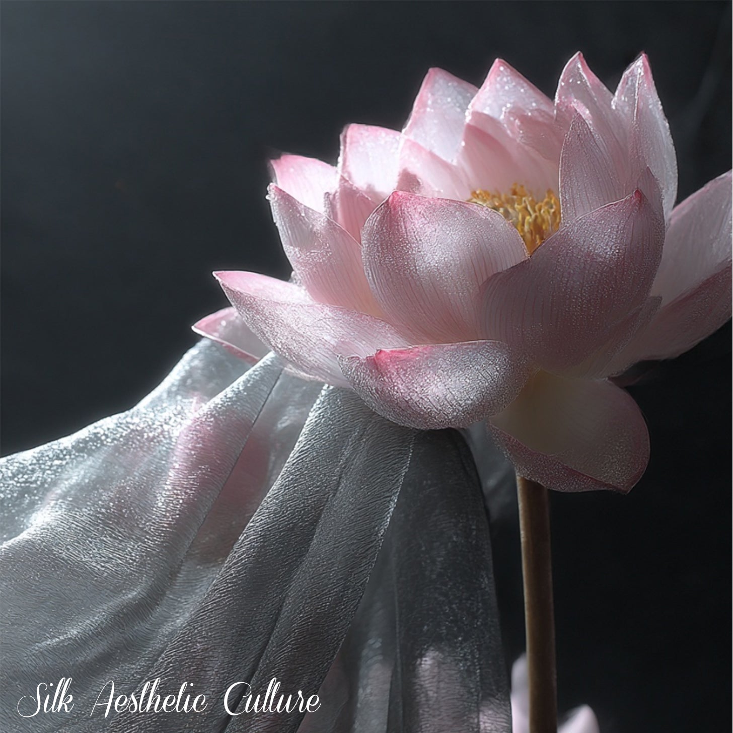 Silk aesthetic details showing soft texture, natural movement, and Eastern cultural elegance in contemporary luxury fashion.