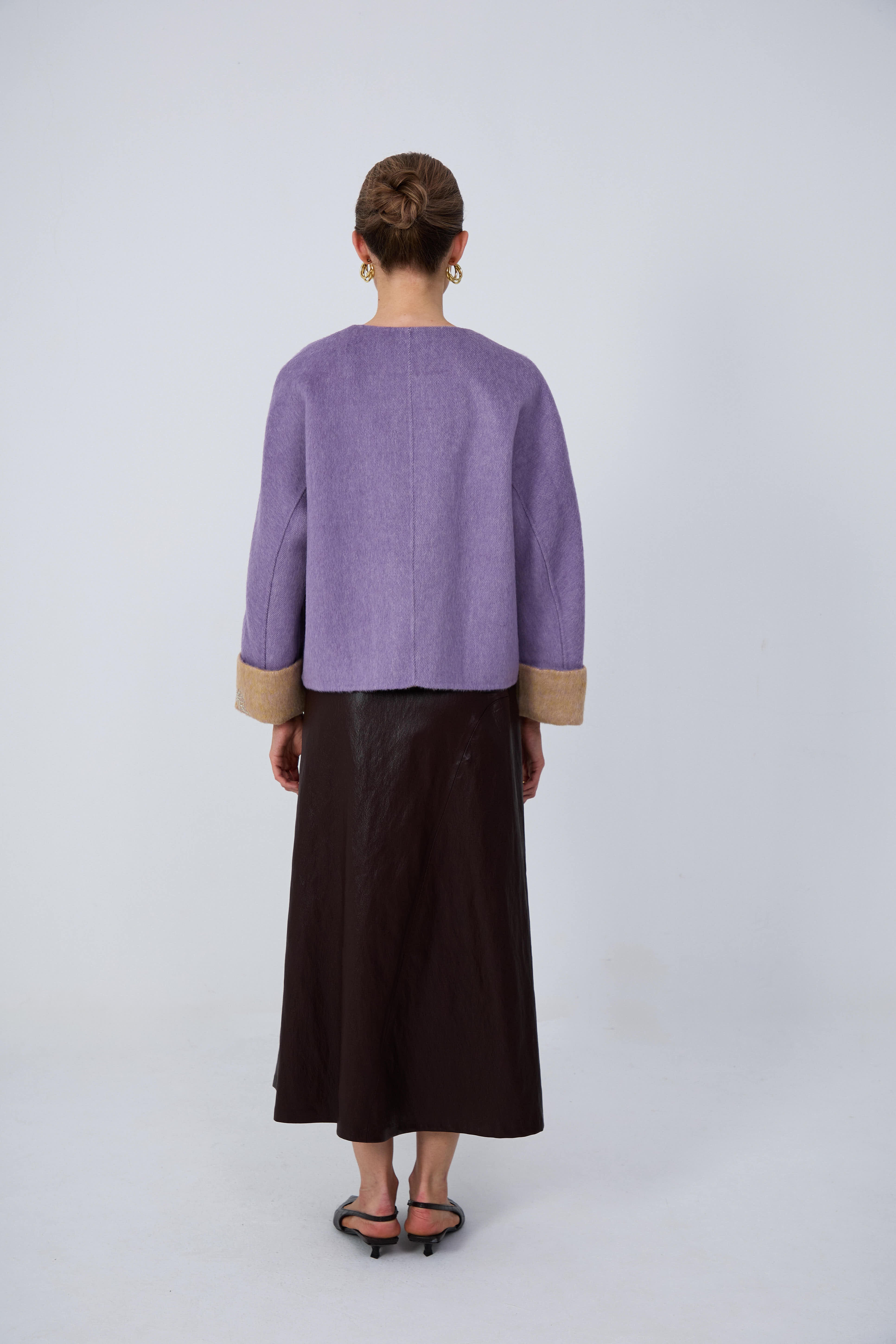 Women's Short Wool Coats With 679 Light Honey Yellow & Purple
