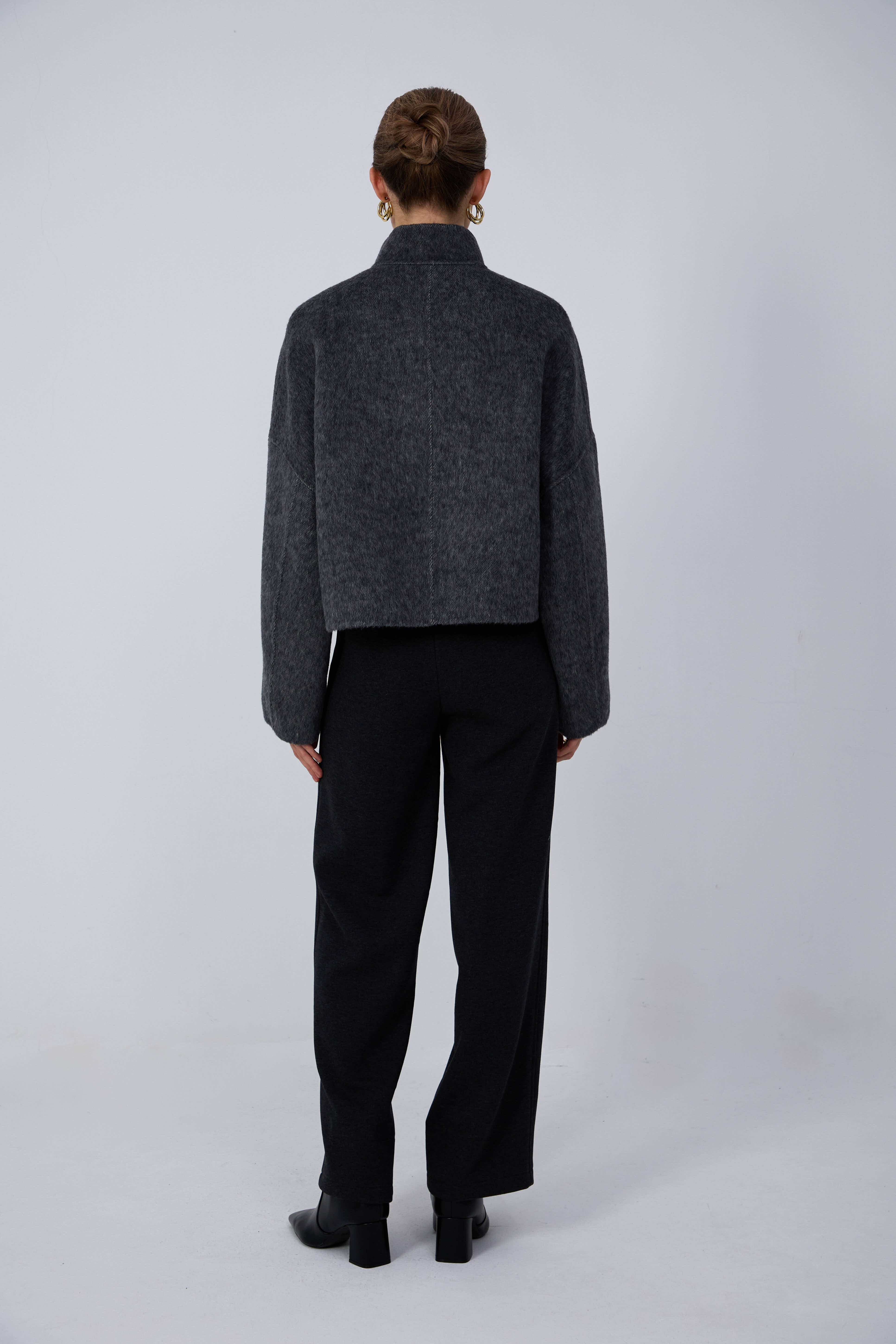 Women's Short Wool Coats With 752 Carbon Ink Gray