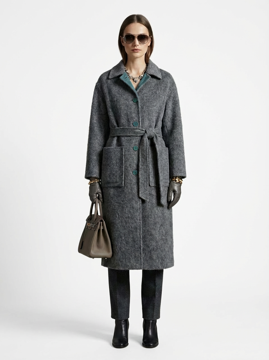 Women's Hand-Finished Wool Coats With 502 Misty Blue Ocean