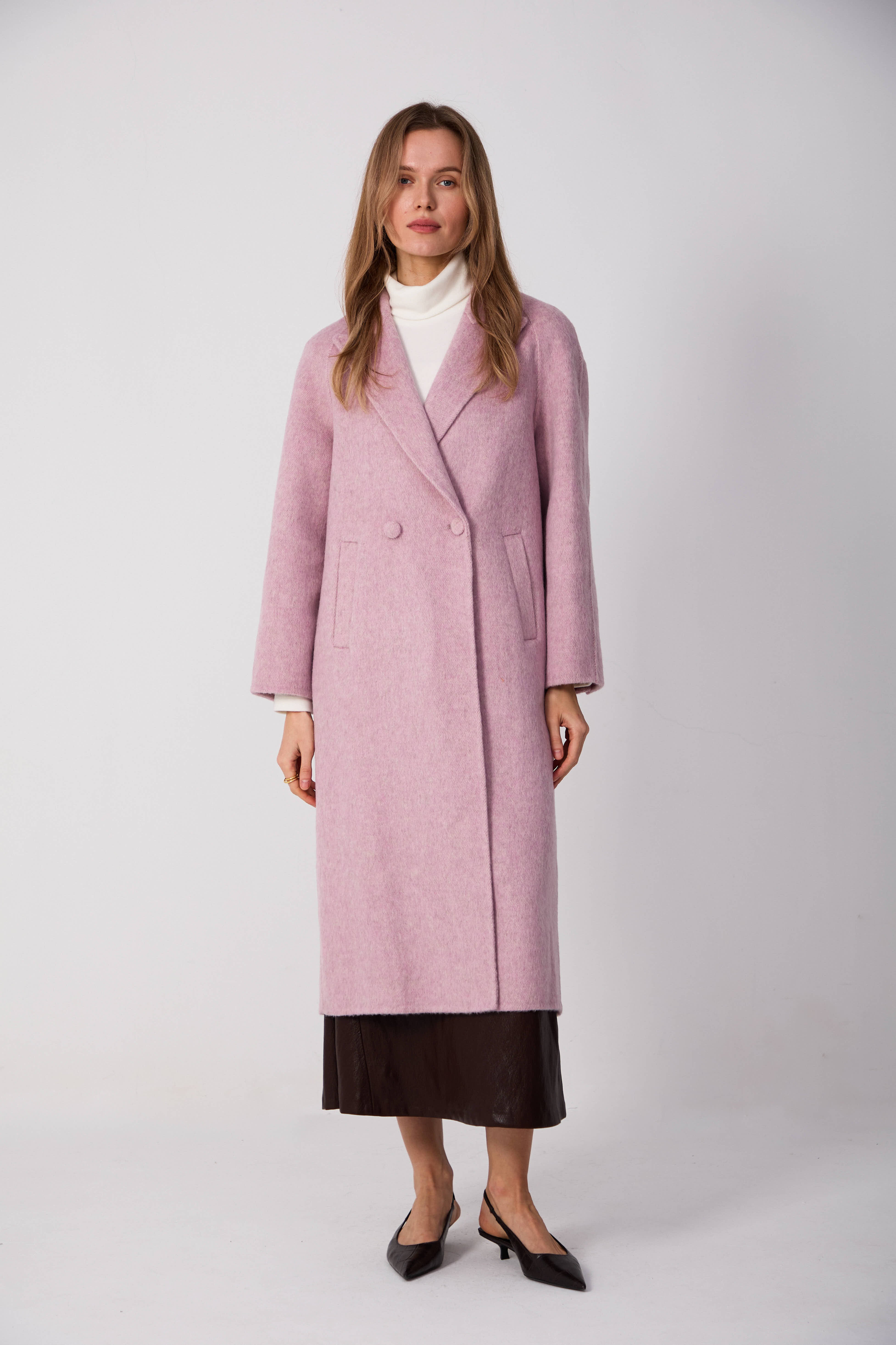 Women's Hand-Finished Wool Coats With 087A Lilac