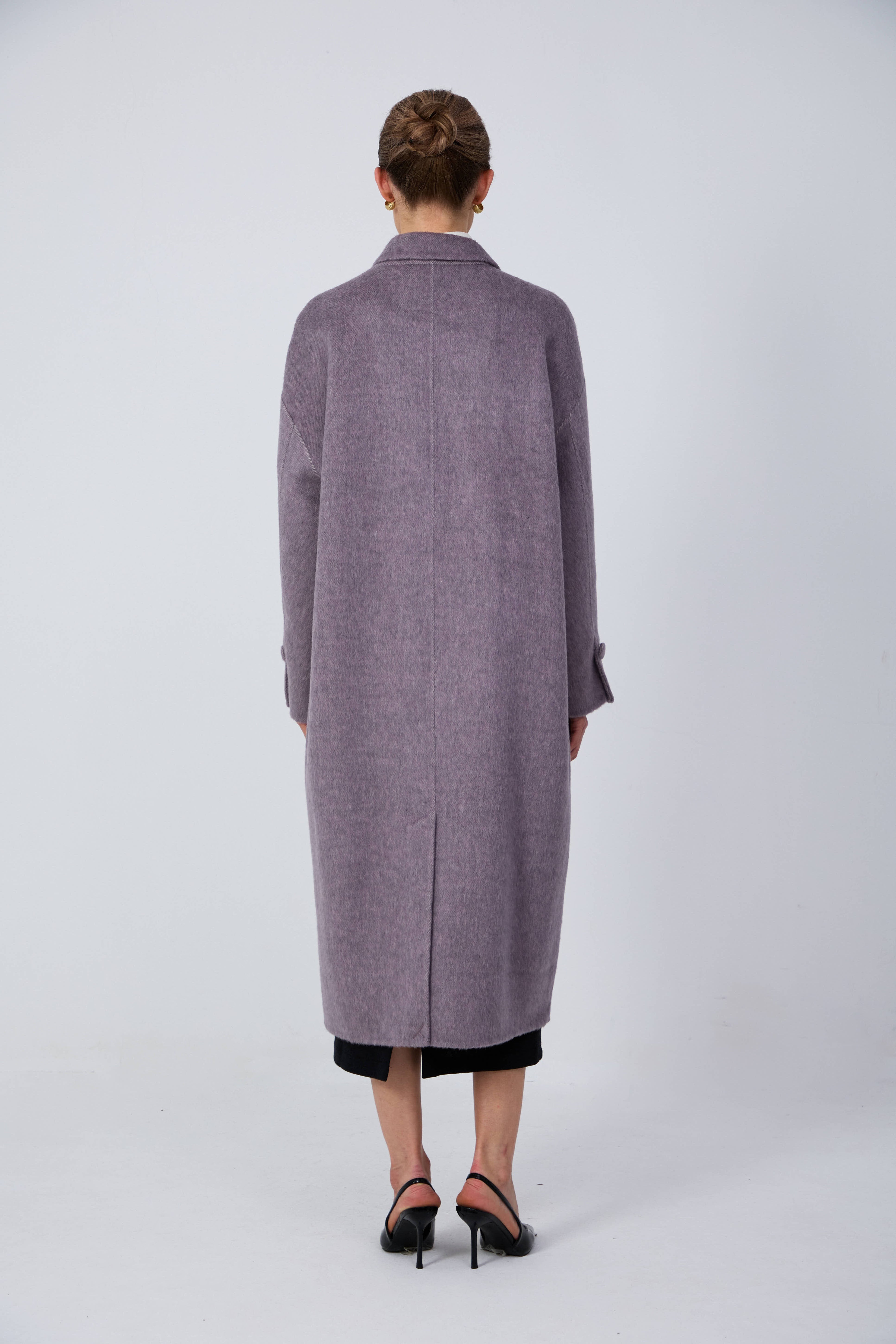 Women's Double-Breasted Wool Coats With 087A Smoky Ash Purple