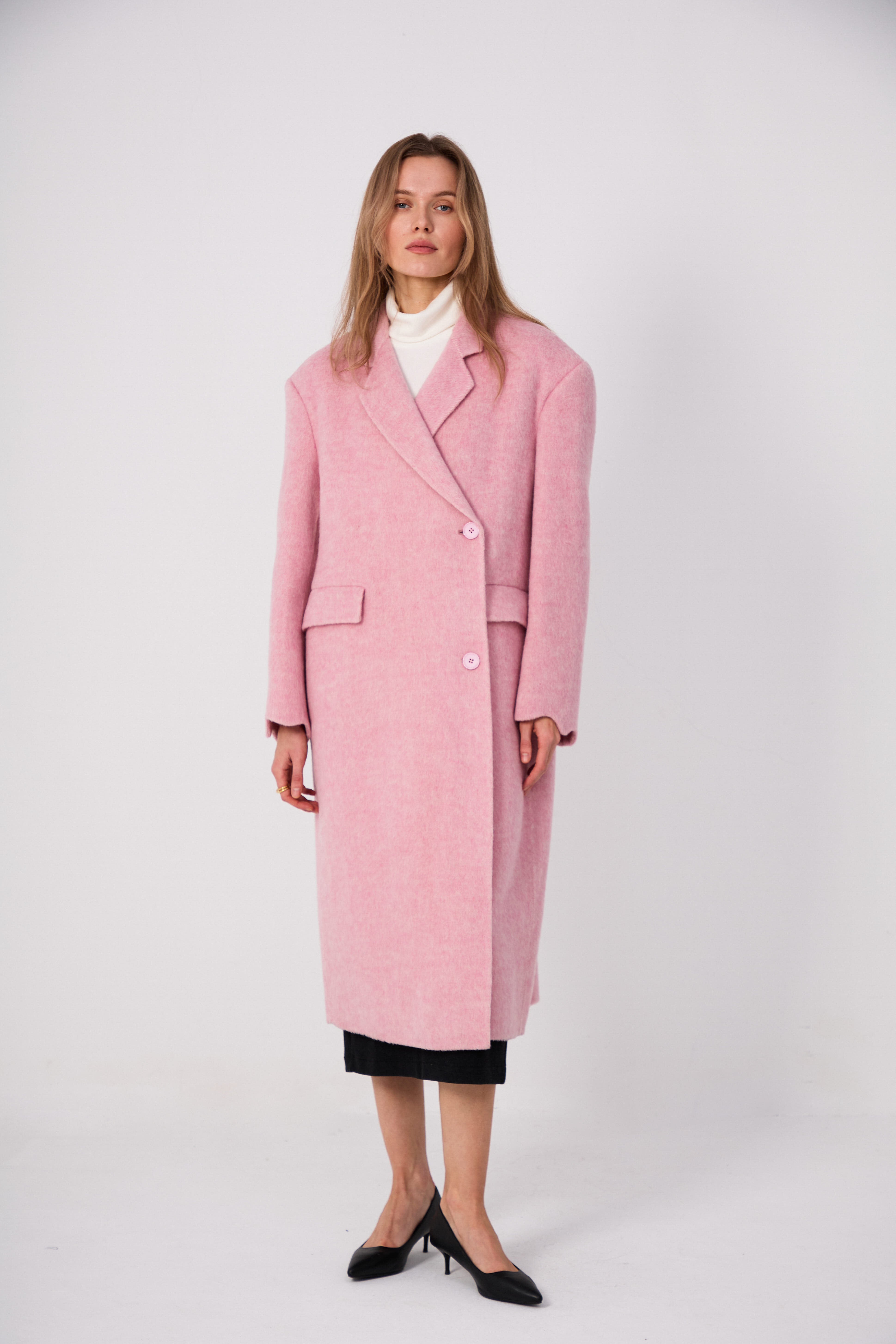 Women's Long Wool Coats With 088 Peach Blossom Jade