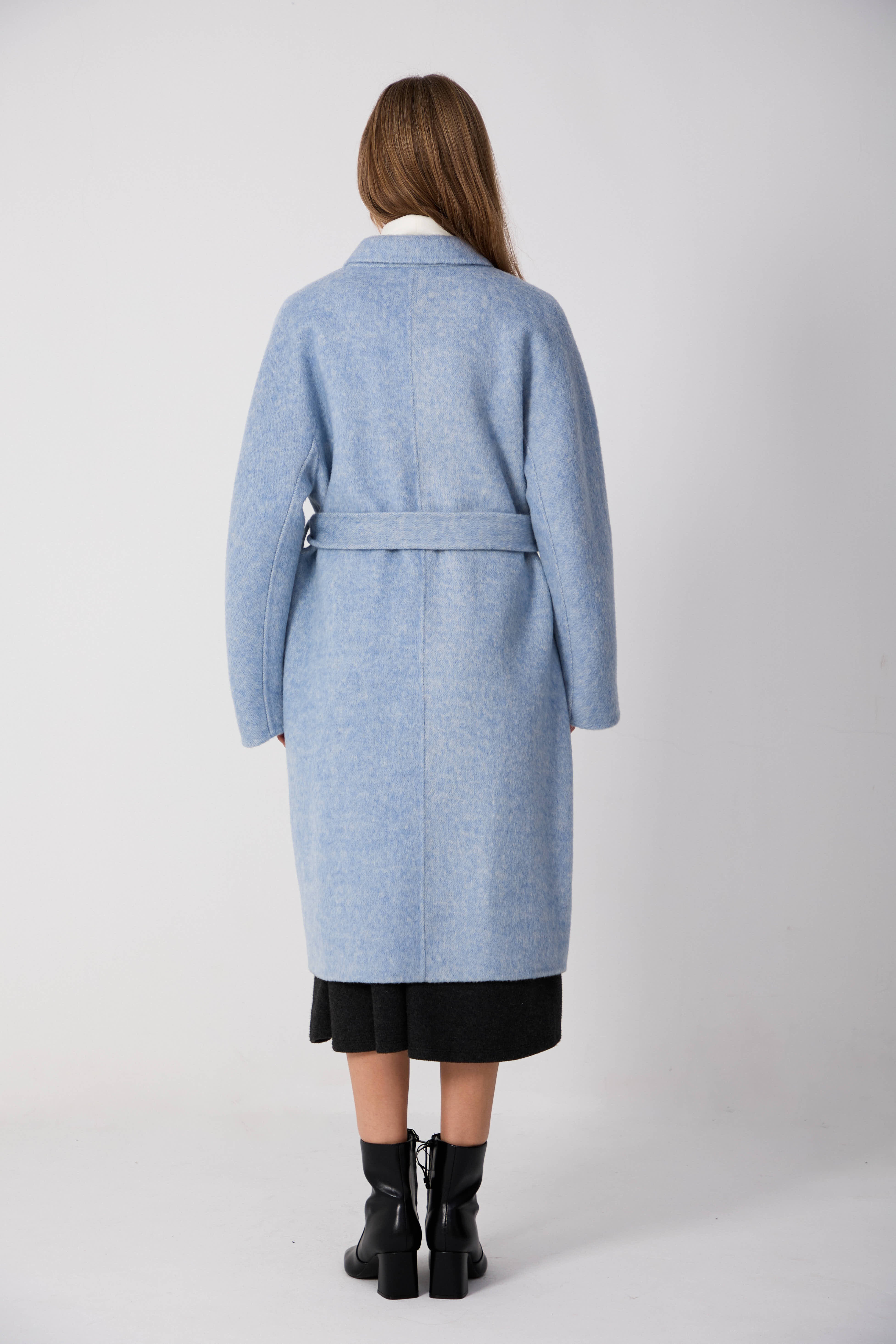 Women's Belted Wool Coats With 20010 Sky Blue