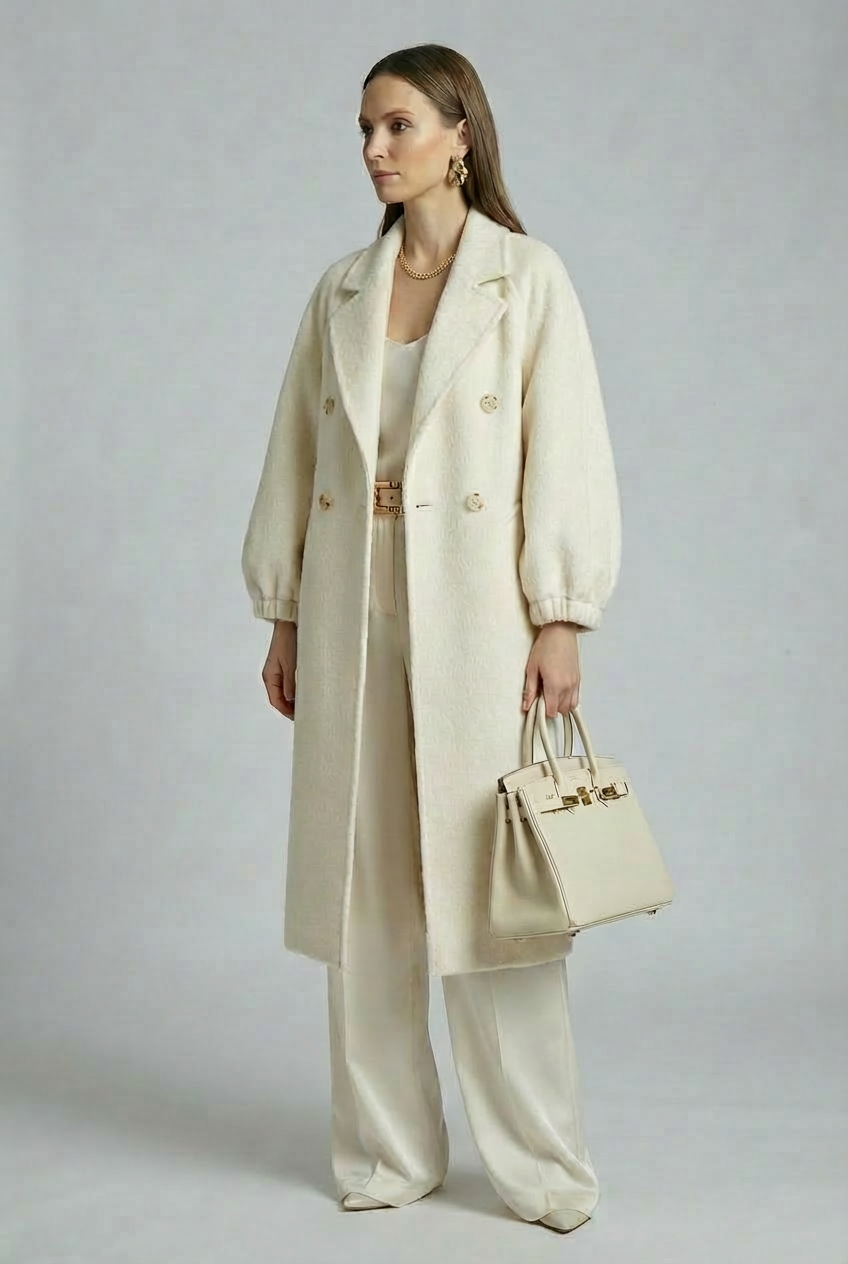 Women's Double-Breasted Wool Coats With 362 White
