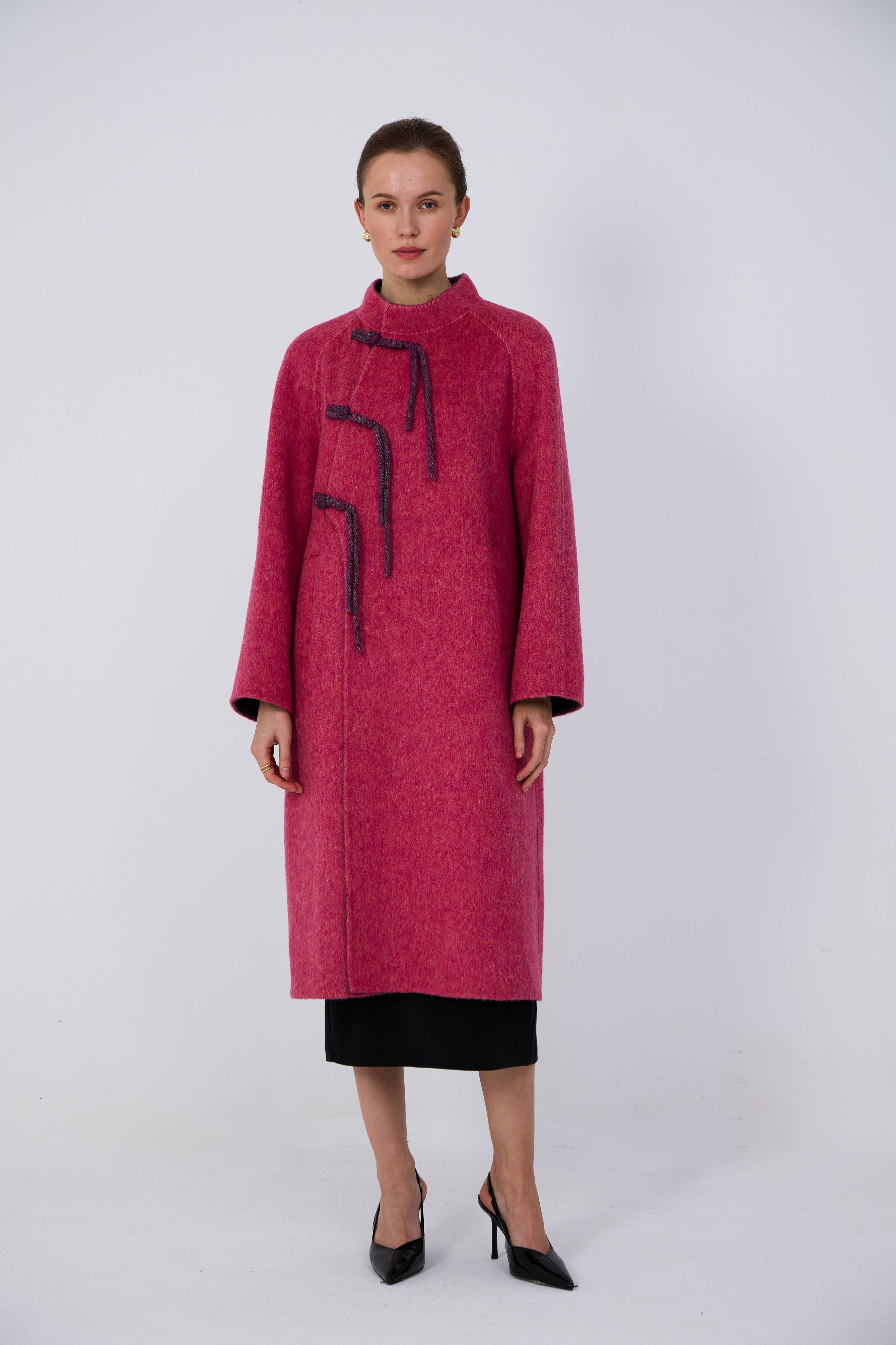 Women's Hand-Finished Wool Coats With 656 Purple Rouge