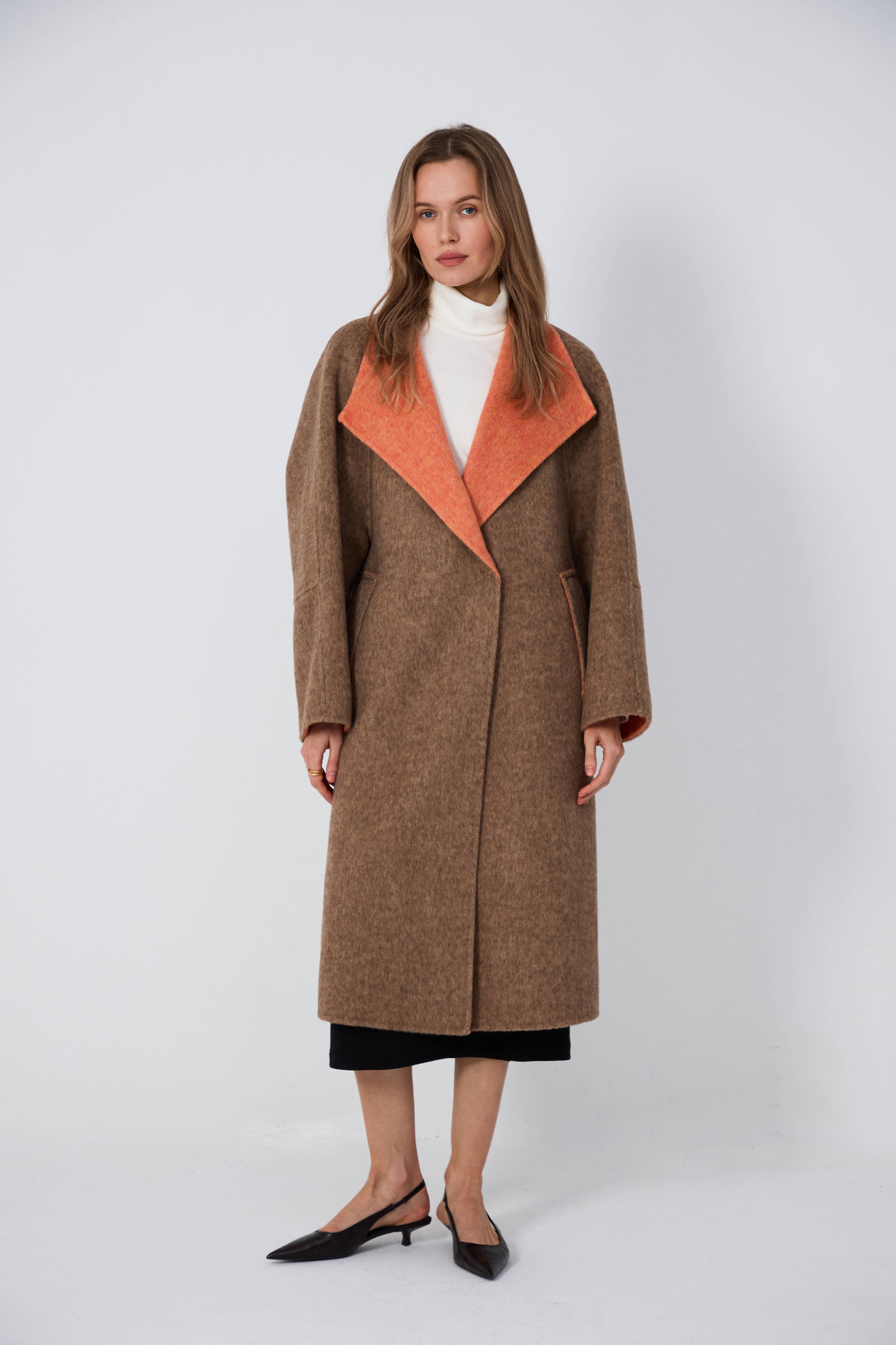 Women's Long Wool Coats With 651 Sunset Orange