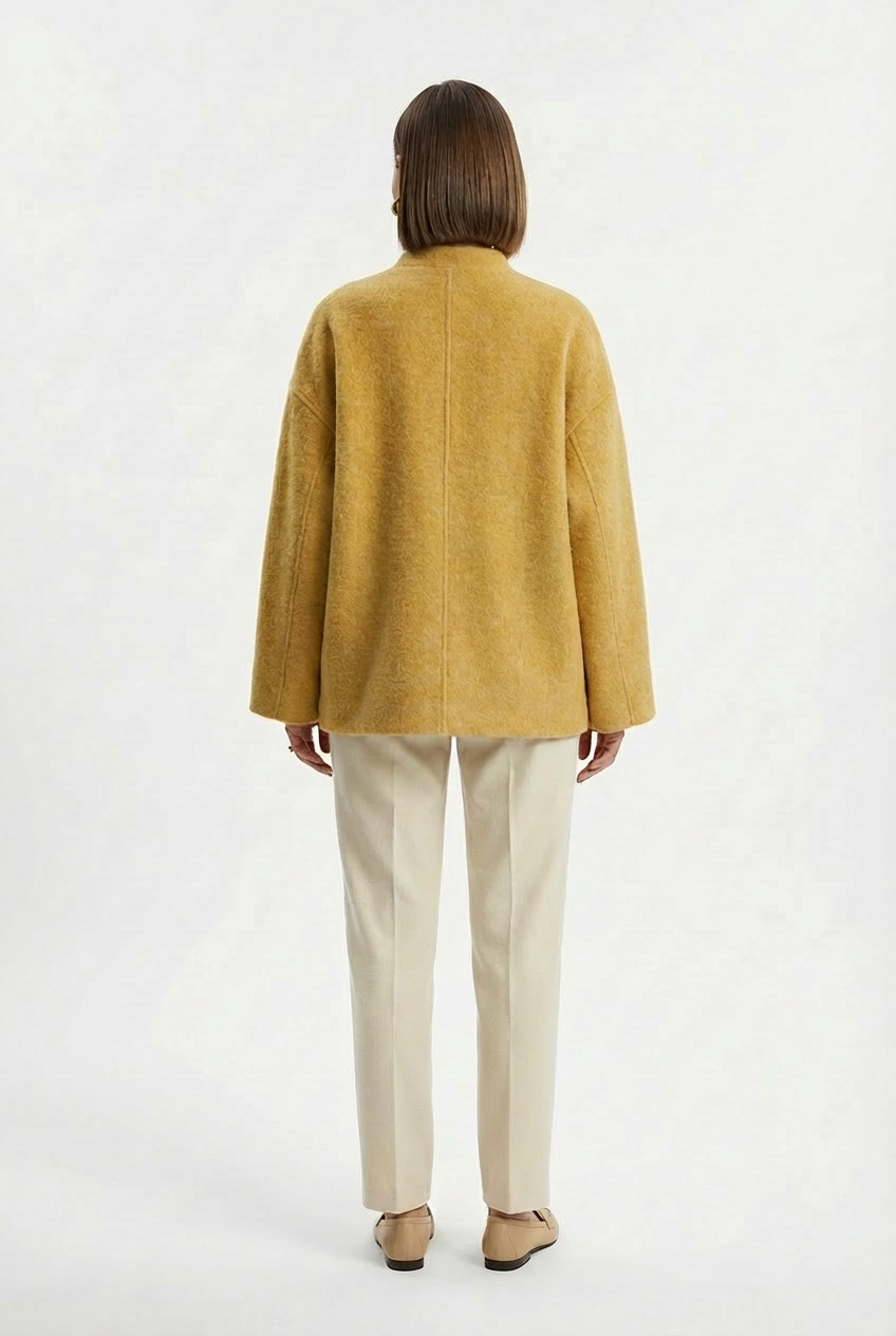Women's Short Wool Coats With 332 Banana Yellow