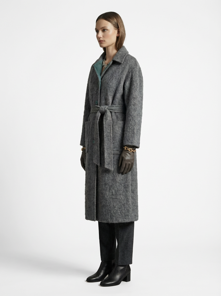 Women's Hand-Finished Wool Coats With 502 Misty Blue Ocean