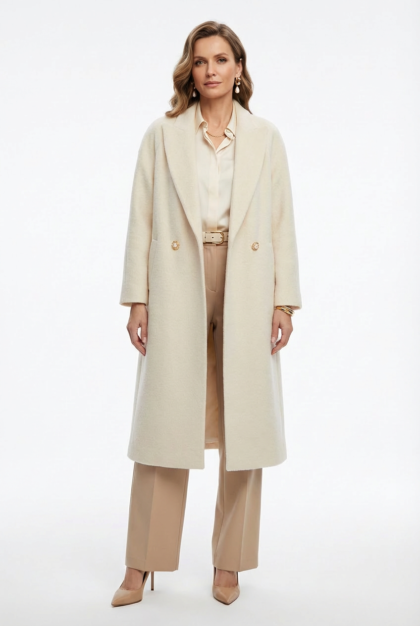 Women's Double-Breasted Wool Coats With 087 White