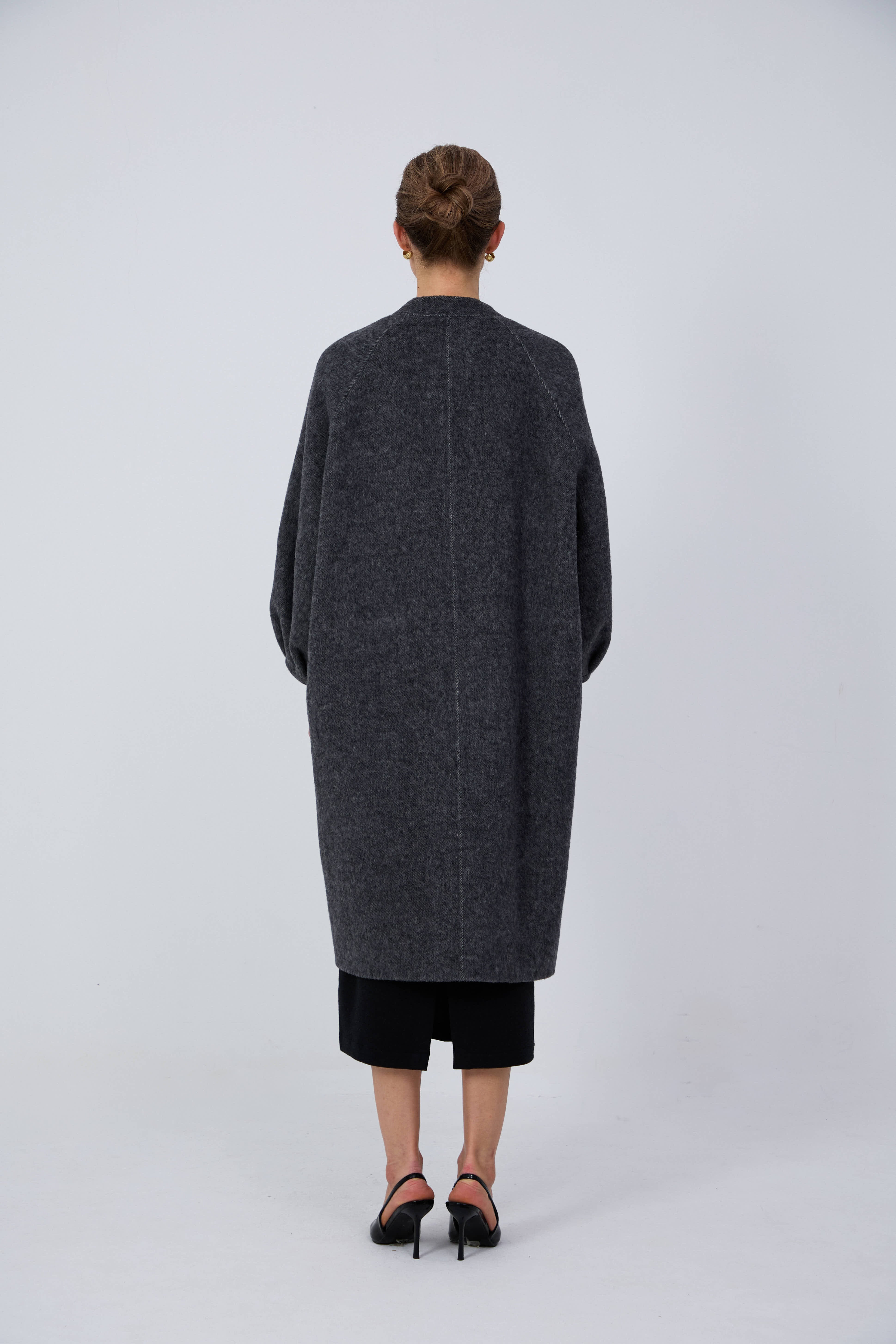 Women's Long Wool Coats With 522 Carbon Ink Gray