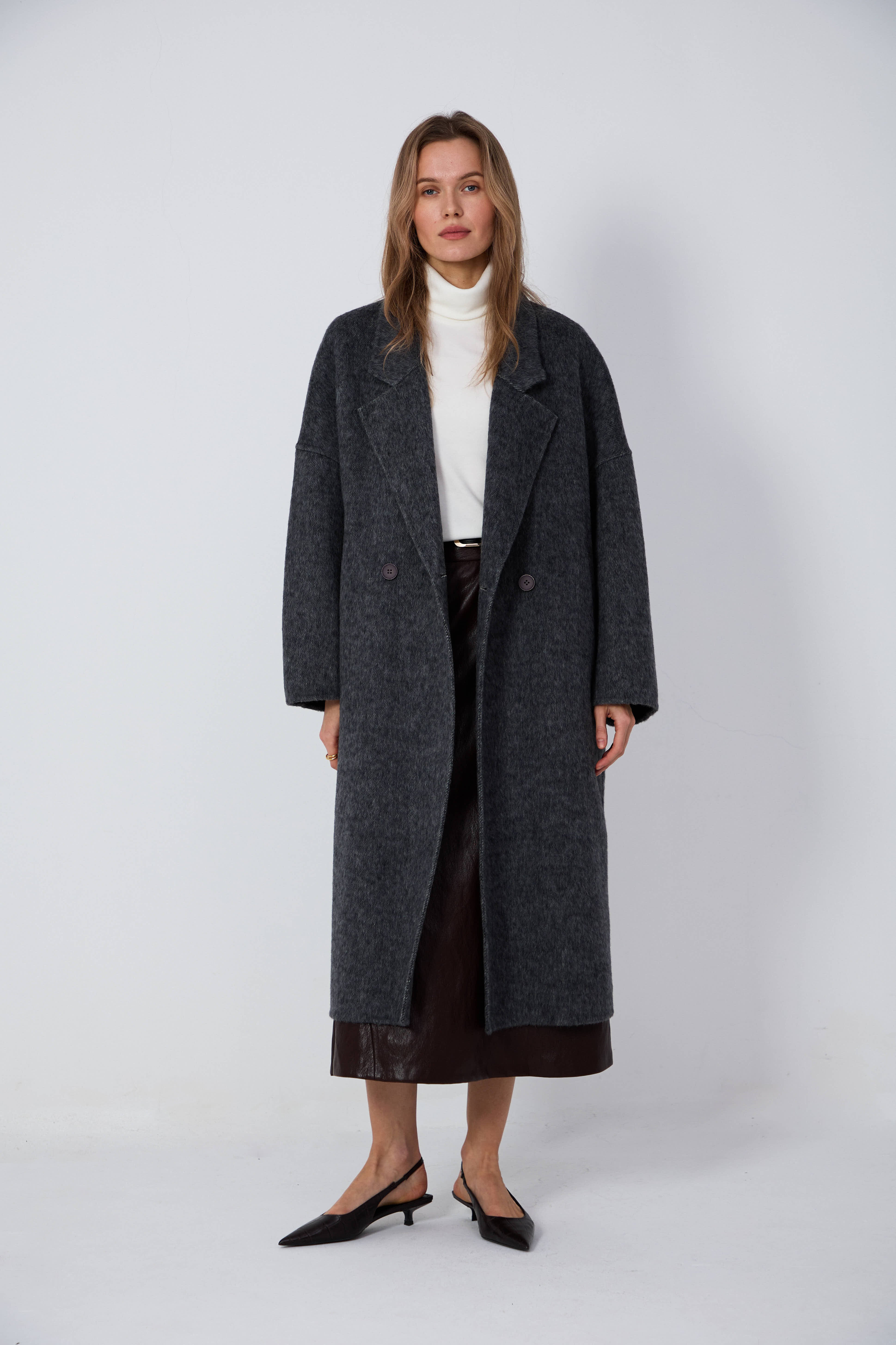 Women's Long Wool Coats With 667 Charcoal Ink Gray