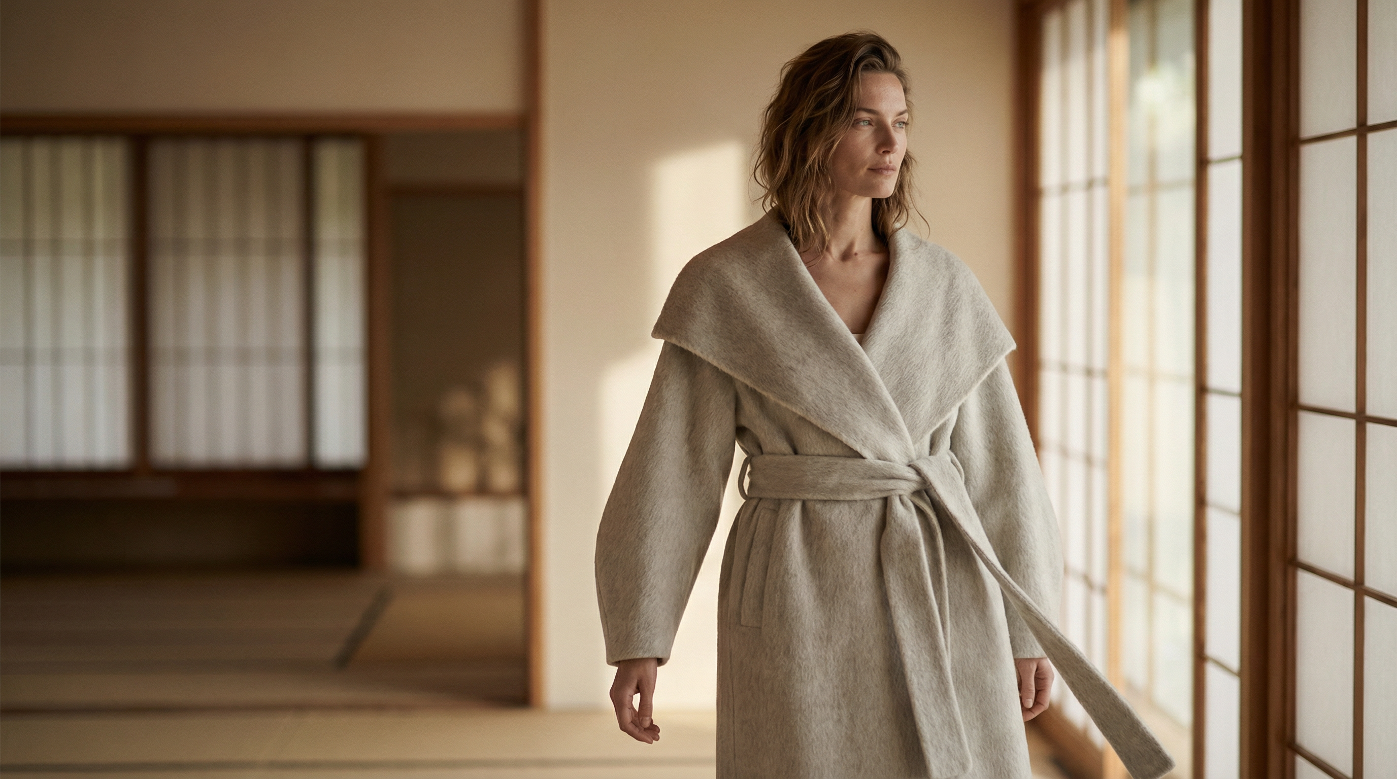 Relaxed-fit wool coats by CocoonCash shaped for soft comfort, calm movement, and understated luxury elegance.
