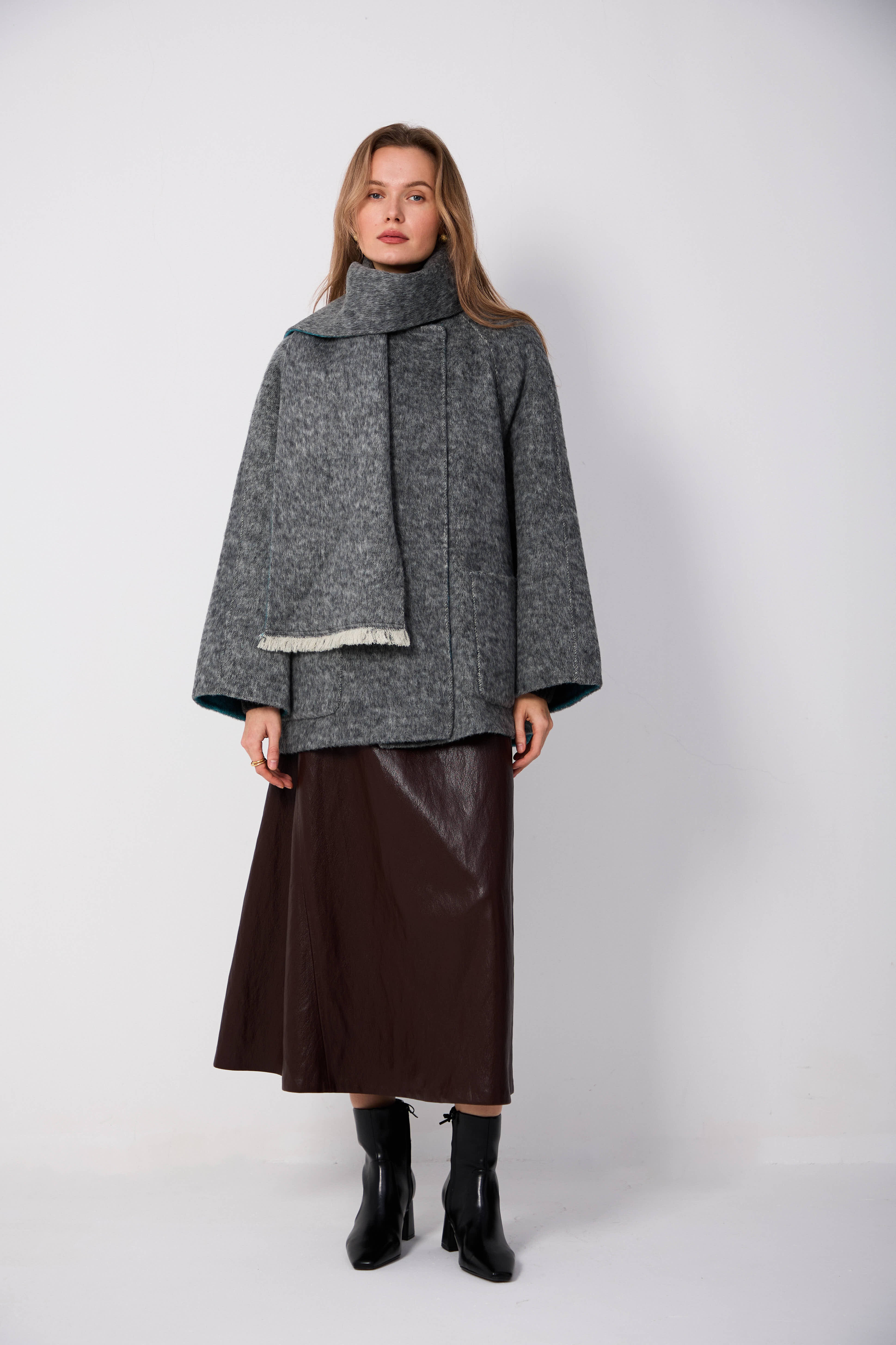 Women's Relaxed-Fit Wool Coats With 173 Orchid Sea Mist