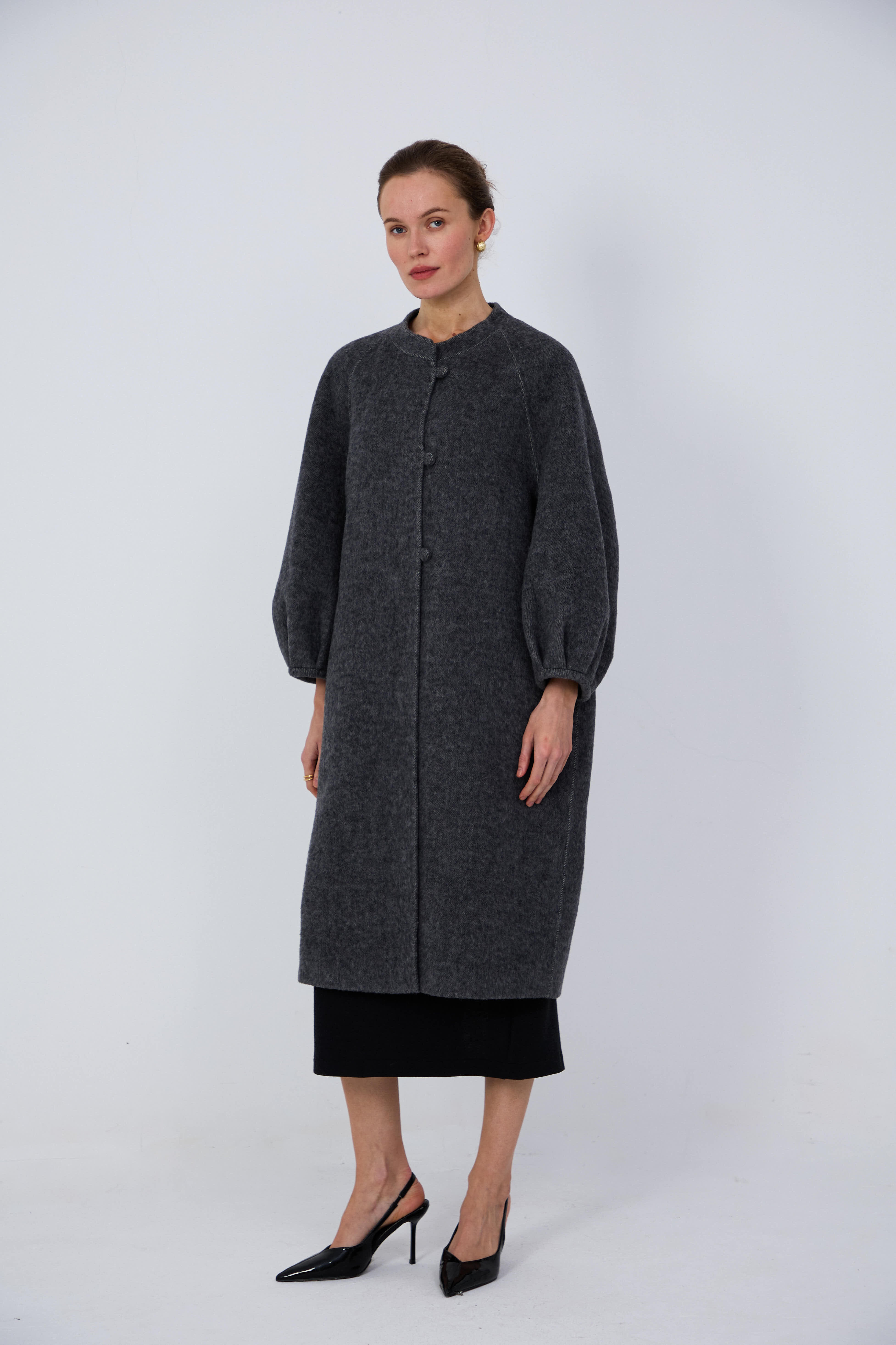 Women's Relaxed-Fit Wool Coats With 522 Carbon Ink Gray